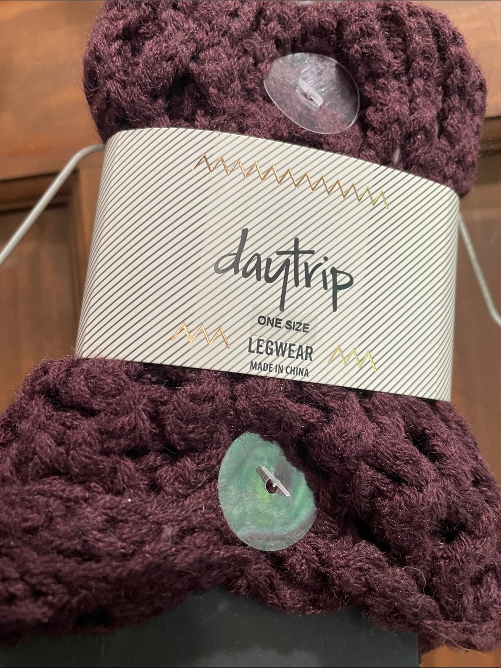 Daytrip Burgundy Crochet Knit Scarf with Decorative Button